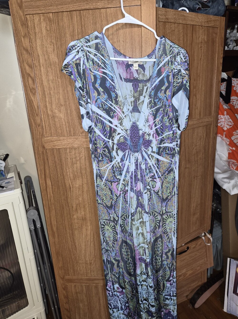 Vintage Boho Maxi Dress in Lilac & Teal